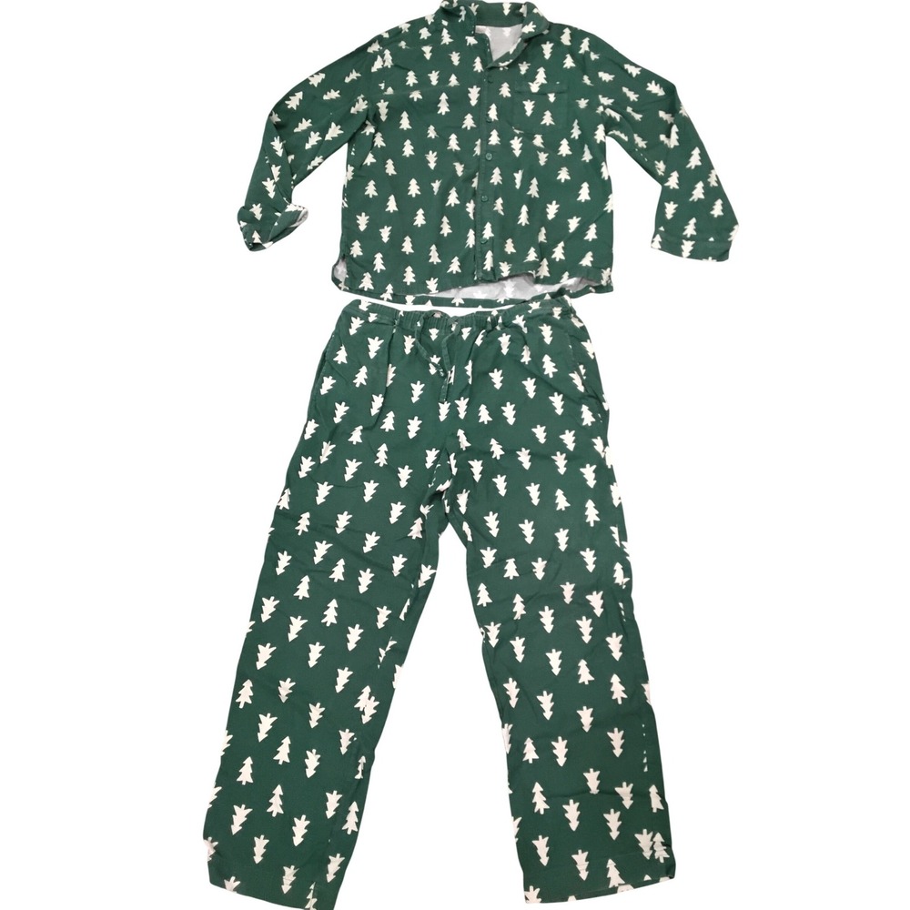 Hanna Andersson Green Christmas Tree Flannel Pajama Set Mens Large 2 Piece PJ